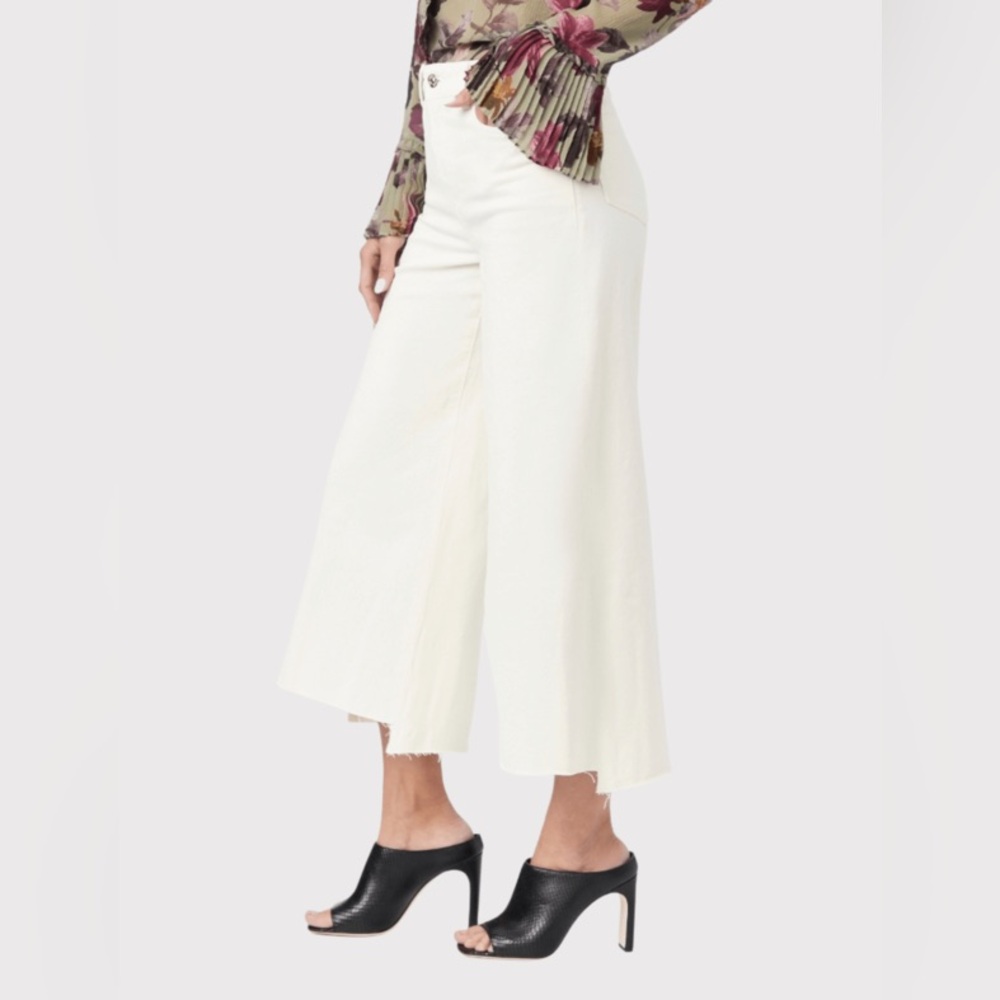 PAIGE Wide Leg Flare Jeans in Cream - Picture 3 of 6